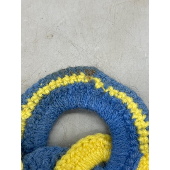 vintage crocheted amish style knot pot holder trivet blue yellow 8" READ - Picture 10 of 10